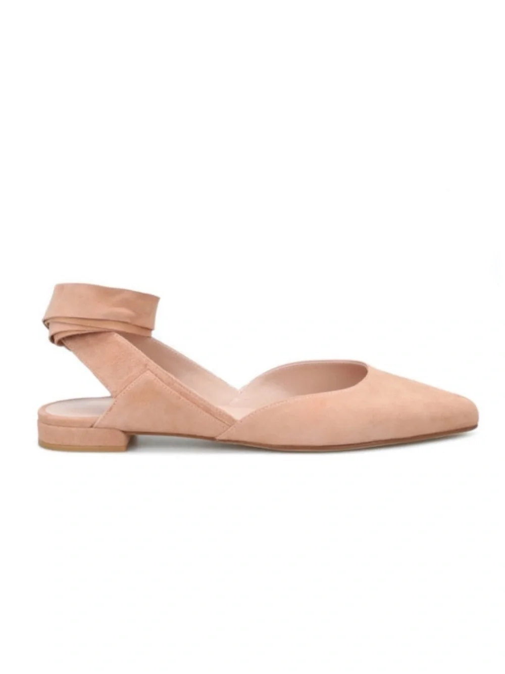Stuart Weitzman Supersonic Suede Ballet Flats-Pointed Toe Ankle Tie Dusty Pink